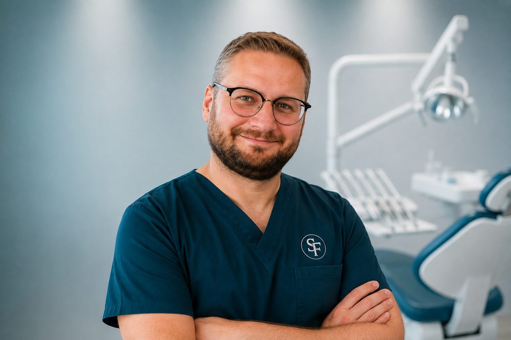 Zubní lékař Szymon Frydrych ve své ordinaci